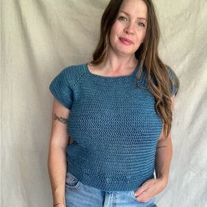 Vintage Handmade Blue Crochet Sweater